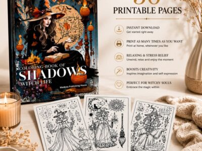coloring book of shadows witch life printable pages with witch illustrations and magical elements for relaxation