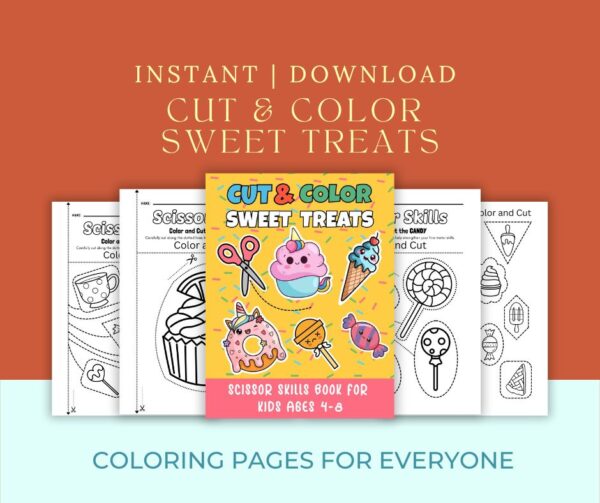 Cut & Color Sweet Treats – Printable Scissor Skills Book for Kids Ages 4–8