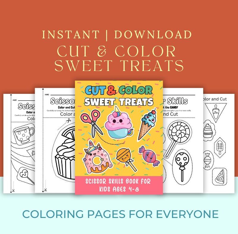 Cut & Color Sweet Treats – Printable Scissor Skills Book for Kids Ages 4–8