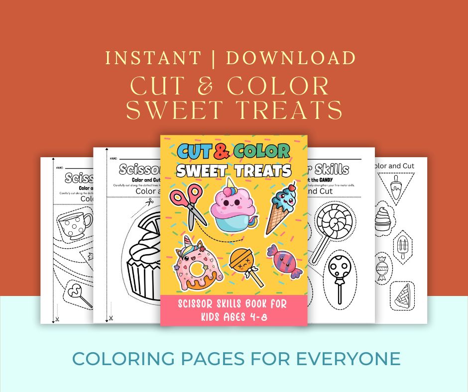 Cut & Color Sweet Treats – Printable Scissor Skills Book for Kids Ages 4–8