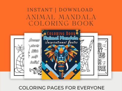 Printable coloring book with animal mandalas and inspirational quotes