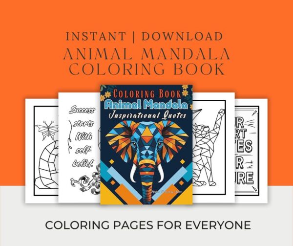 Printable coloring book with animal mandalas and inspirational quotes