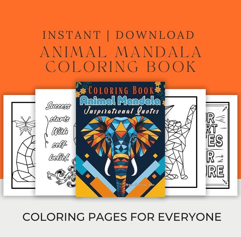 Printable coloring book with animal mandalas and inspirational quotes