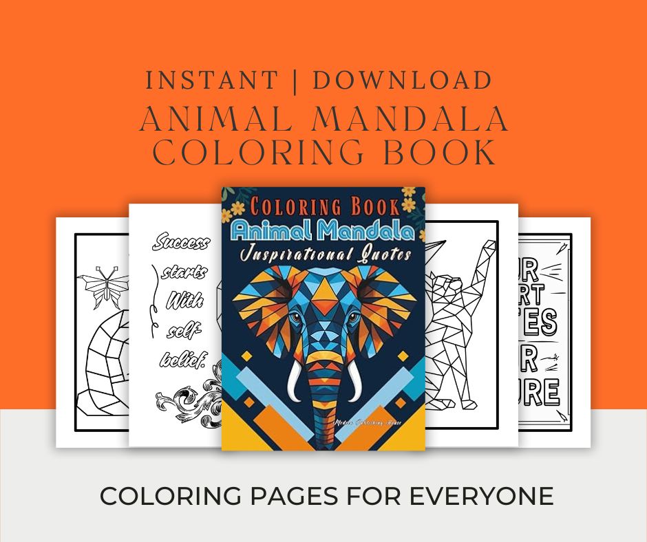 Printable coloring book with animal mandalas and inspirational quotes