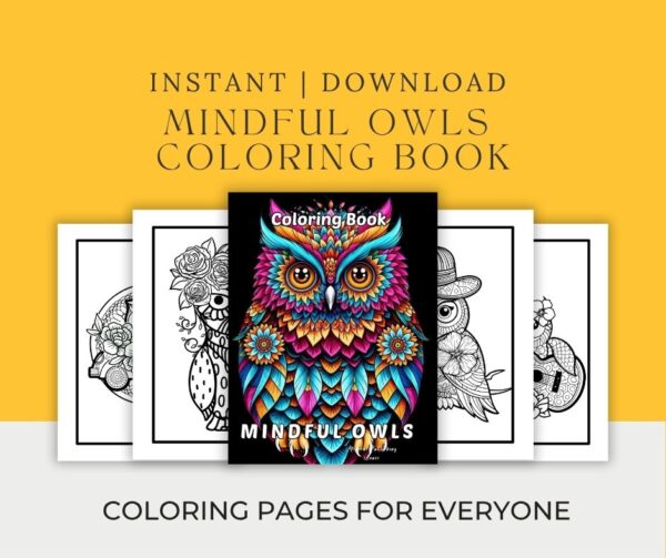Printable owl coloring book for adults with zentangle designs