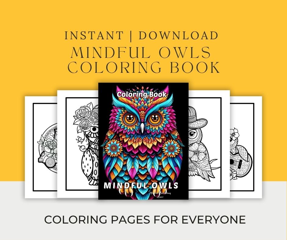 Printable owl coloring book for adults with zentangle designs