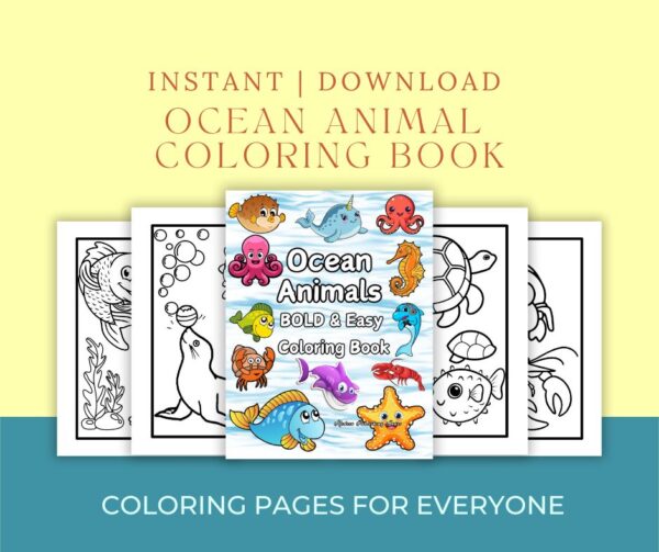 ocean animal coloring book for toddlers – digital
