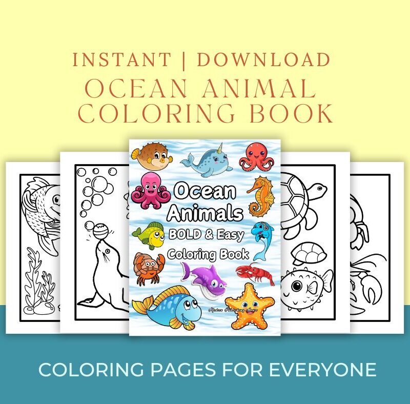 ocean animal coloring book for toddlers – digital