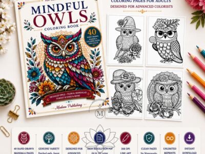 Stress relief mandala coloring pages displayed in a cozy lifestyle setting with a coloring book, candle, and relaxing creative space