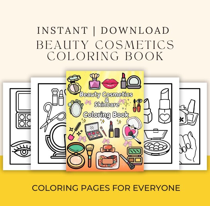 skincare and beauty cosmetics coloring book printable PDF