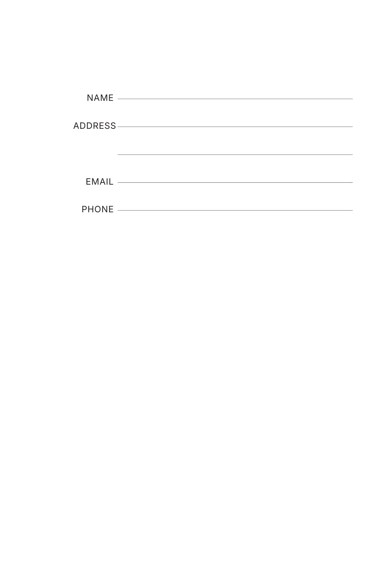 Personal information page of My Weekly Planner Journal with fields for name, address, email, and phone