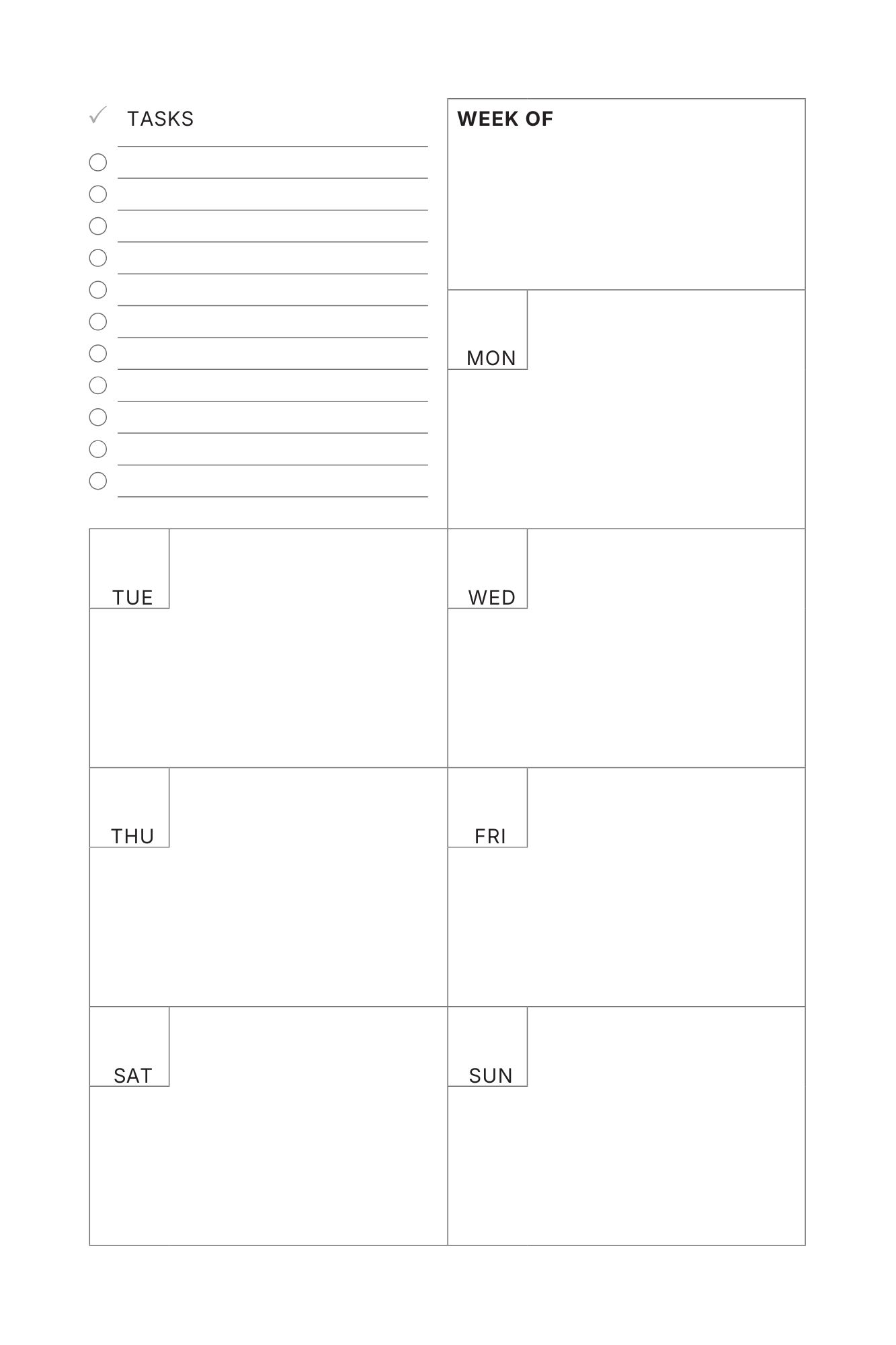 Weekly planning layout of My Weekly Planner Journal with task list and sections for each day of the week