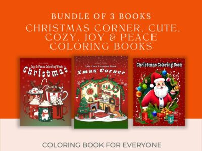 Christmas coloring book bundle with cute cozy holiday scenes and festive illustrations