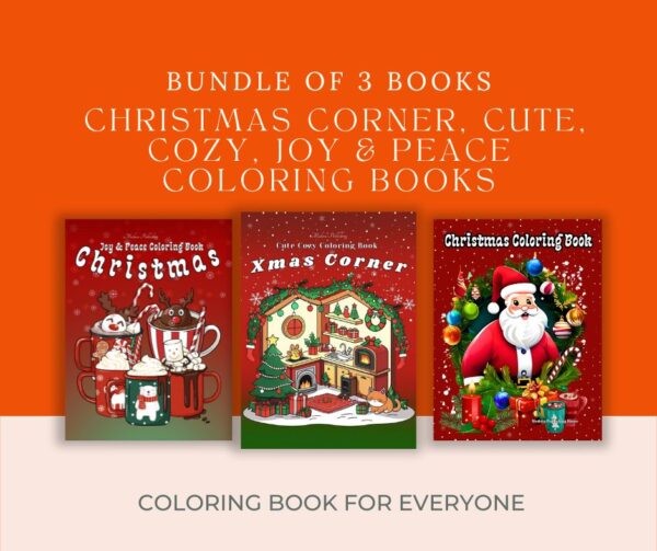 Christmas coloring book bundle with cute cozy holiday scenes and festive illustrations