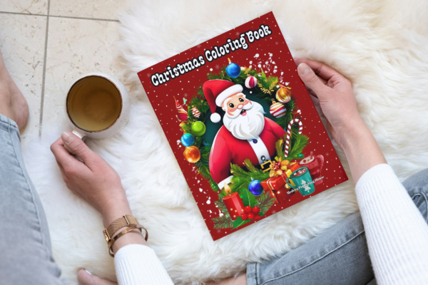 Cozy Christmas Coloring Book for adults featuring festive winter scenes, warm holiday moments, and cozy decorations to color.
