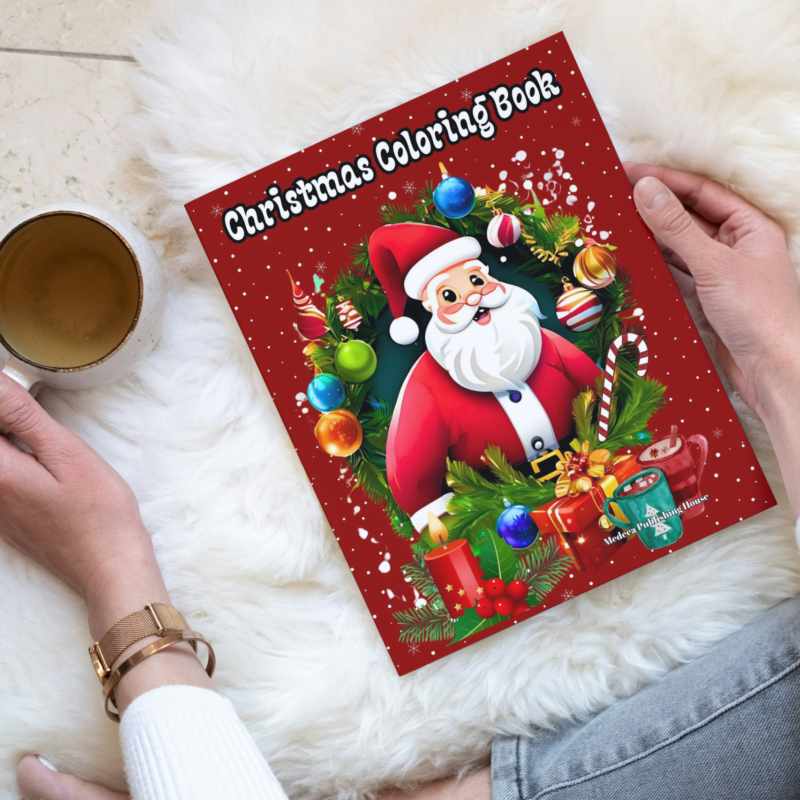 Cozy Christmas Coloring Book for adults featuring festive winter scenes, warm holiday moments, and cozy decorations to color.