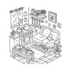 Cozy Kitchen Corner Coloring Page Cute cozy kitchen interior coloring page with stove and plants