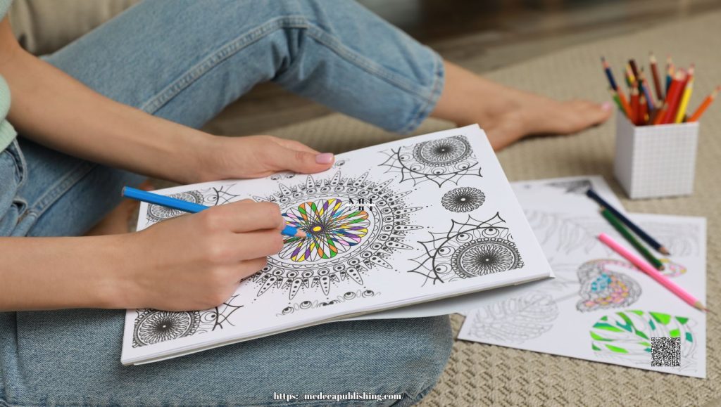 7 Reasons Coloring Is a Form of Mindfulness – Science-Backed Benefits & How to Begin 4 Close-up of an adult coloring a detailed mandala with colored pencils, promoting focus and mindfulness.