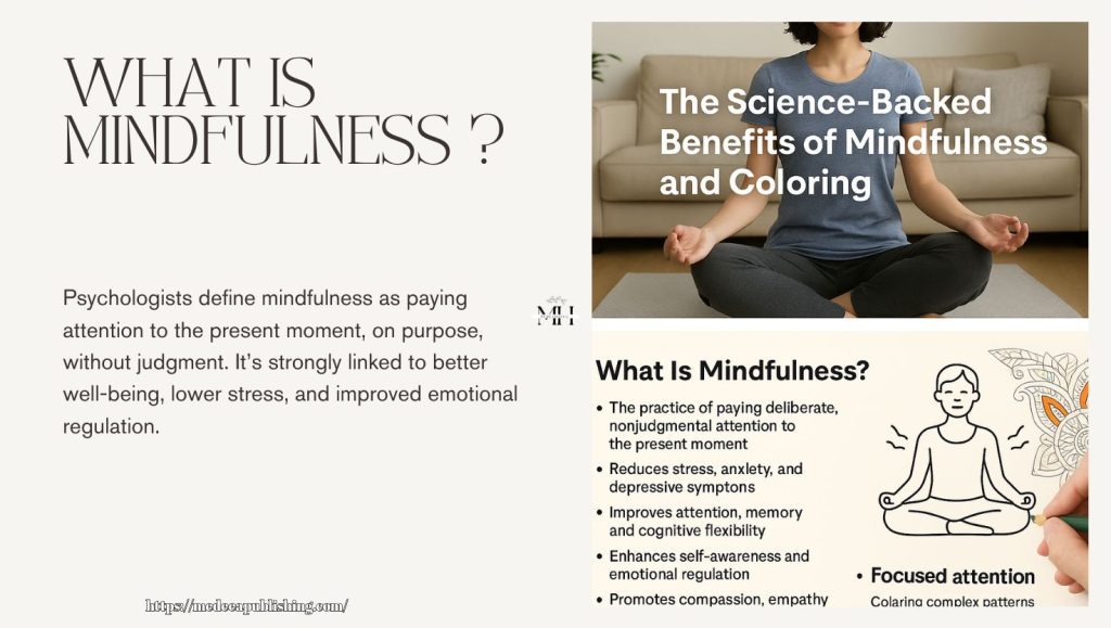 7 Reasons Coloring Is a Form of Mindfulness – Science-Backed Benefits & How to Begin 1 Woman relaxing and exploring whether is coloring a form of mindfulness while coloring a mandala in bed with a cup of coffee.