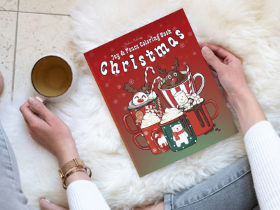 Christmas Joy and Peace Coloring Book with calming holiday scenes for relaxation and mindfulness.