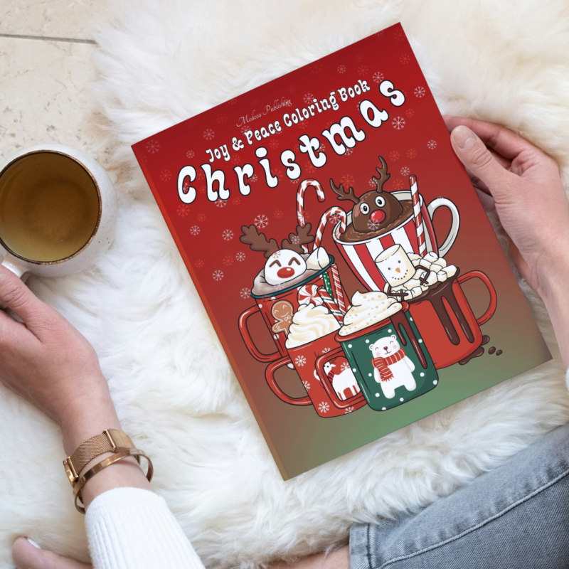 Christmas Joy and Peace Coloring Book with calming holiday scenes for relaxation and mindfulness.