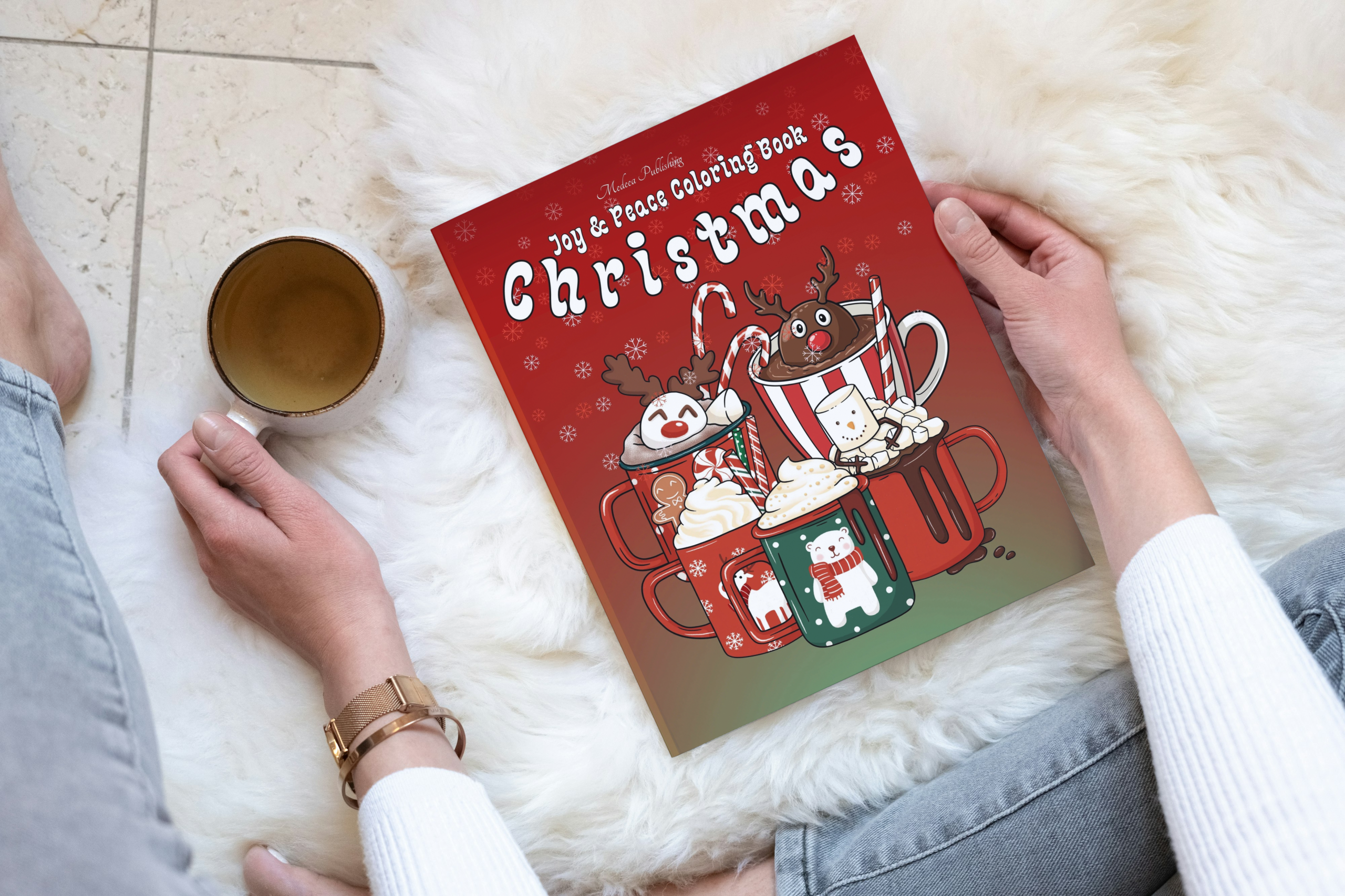 Christmas Joy and Peace Coloring Book with calming holiday scenes for relaxation and mindfulness.