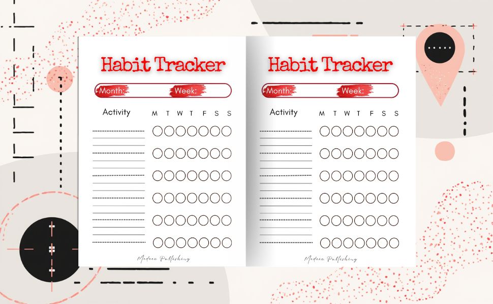 Spiral-Bound Habit Tracker open interior showing daily habit tracking pages with structured checklists and clean layout.