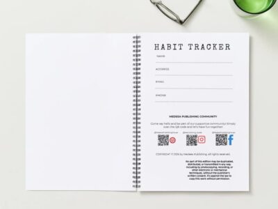 Spiral-Bound Habit Tracker weekly overview pages showing habit progress tracking and reflection sections.