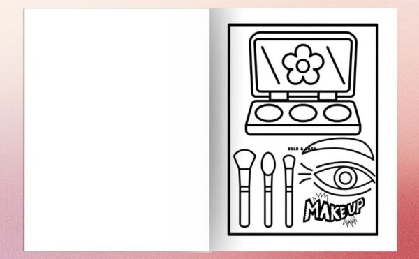 Beauty Cosmetics Coloring Book Bold Design Page A bold and easy coloring page from the Beauty Cosmetics Coloring Book featuring a flower-themed palette and eye art.