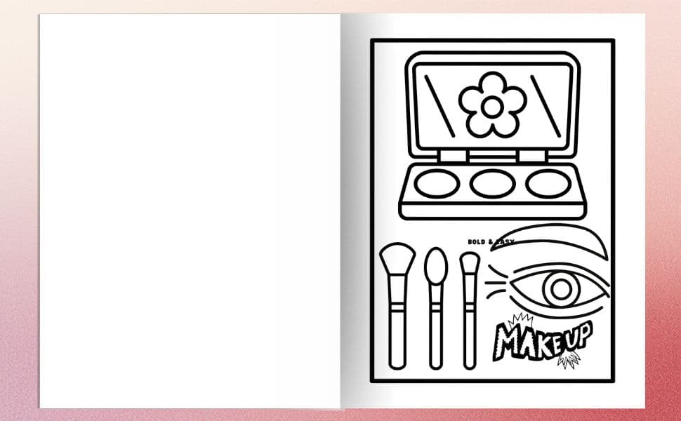 Beauty Cosmetics Coloring Book 6 A bold and easy coloring page from the Beauty Cosmetics Coloring Book featuring a flower-themed palette and eye art.