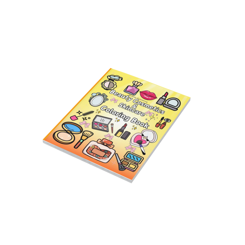 Front cover of the Beauty Cosmetics Coloring Book by Medeea Publishing featuring colorful makeup and skincare illustrations.