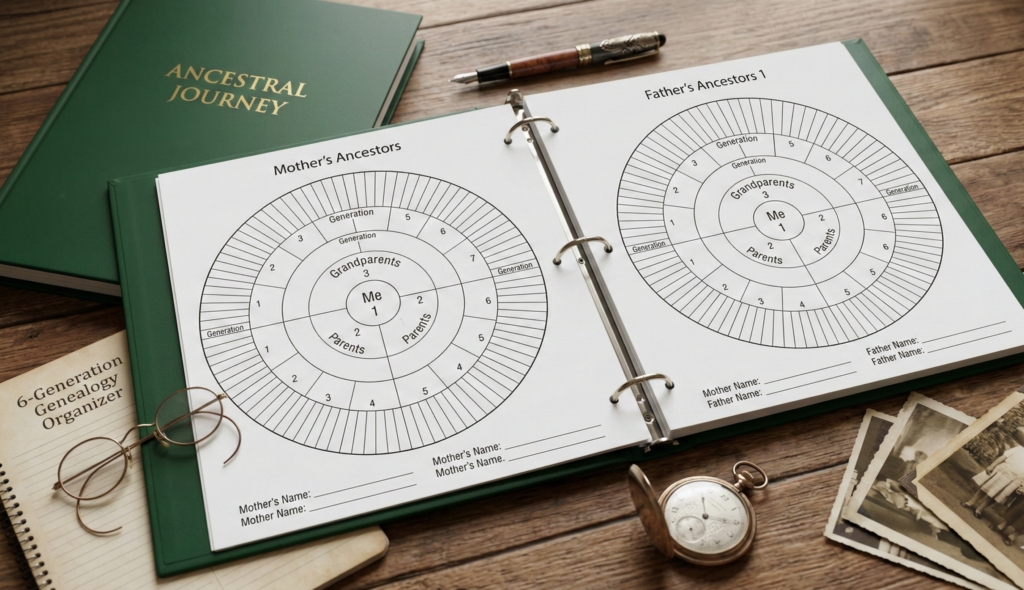Ultimate Guide 2026: What is the Best Genealogy Platform for Your Family History? 1 A detailed comparison chart in an open journal titled What is the Best Genealogy Platform next to a fan chart.