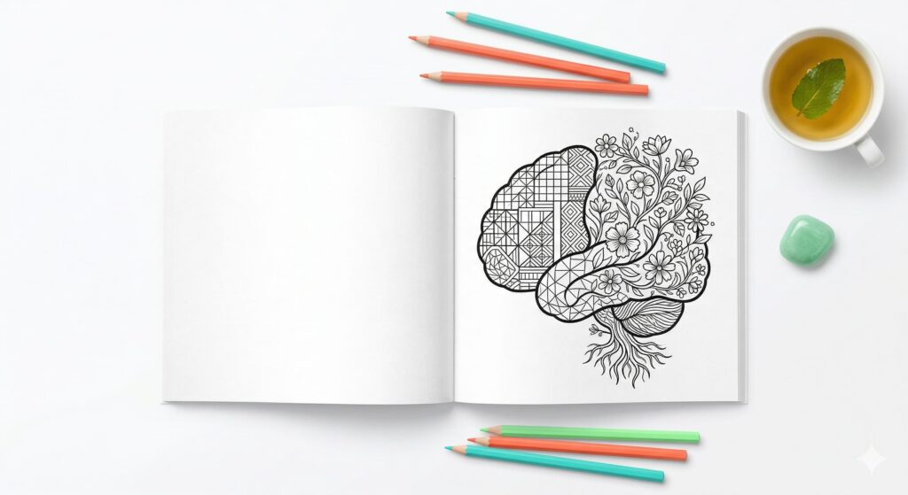 Cozy mindfulness corner for ADHD Adults practicing Resilience and art