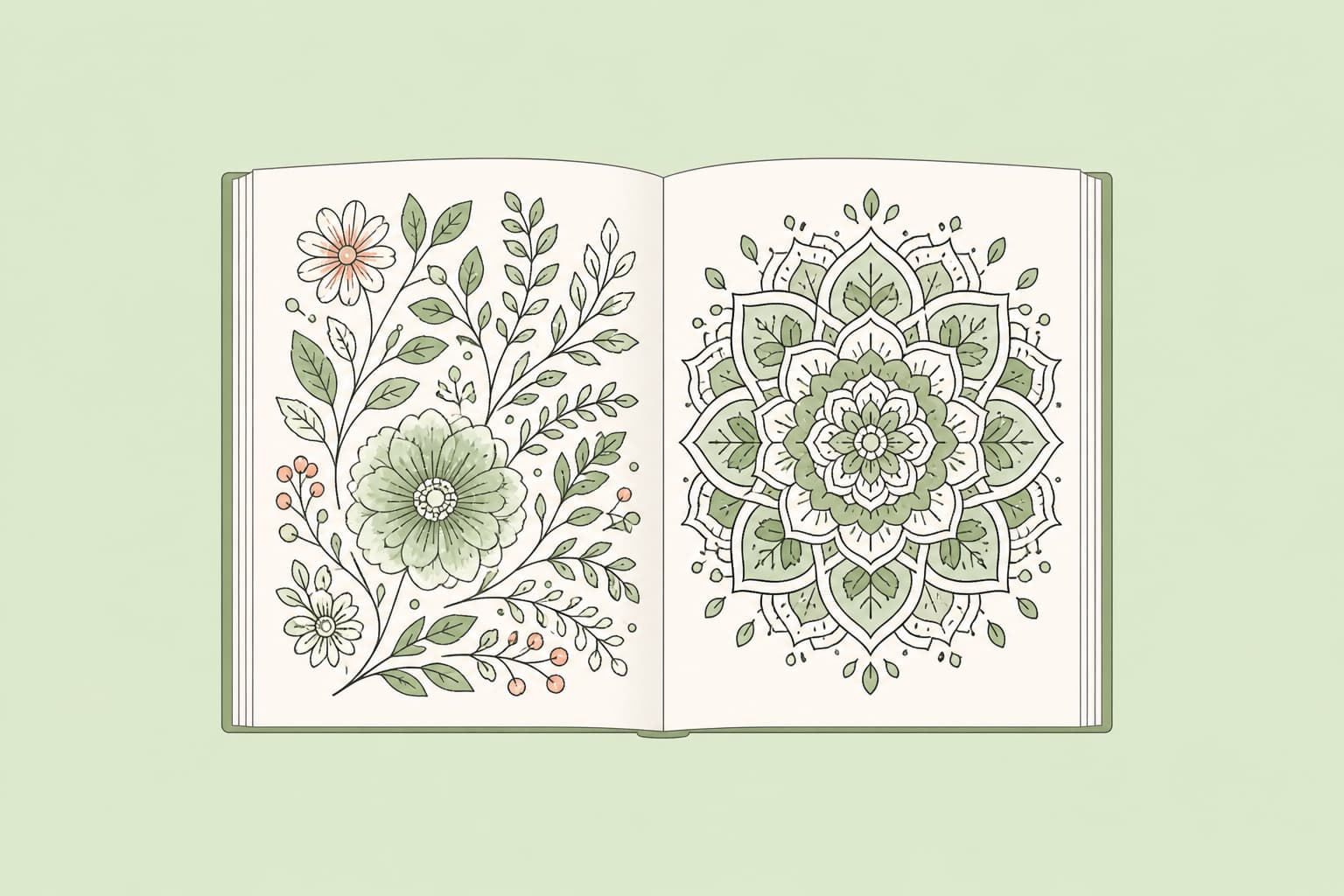 Coloring Books – Botanical Mandala Open Book Illustration