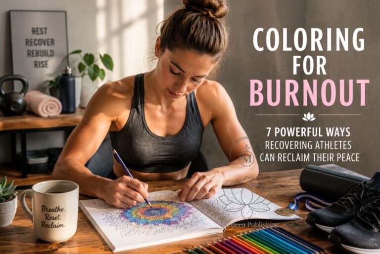 Coloring for burnout showing a recovering athlete relaxing while coloring a mandala at home