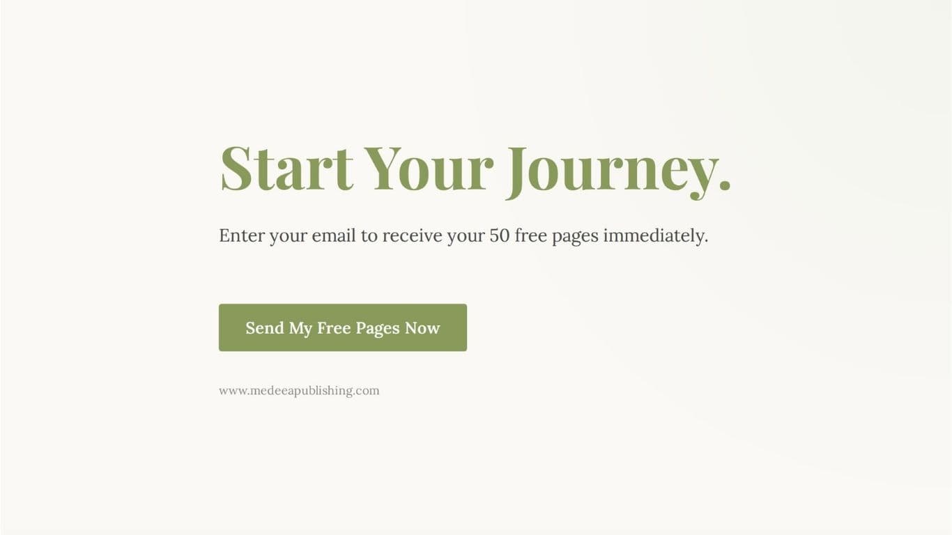 Sign-up form by Medeea Publishing inviting users to download a 50 page free printable coloring book PDF for mindful coloring.