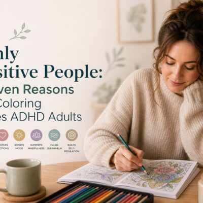 Highly sensitive people relaxing while coloring in a calm home setting with candles and soft lighting