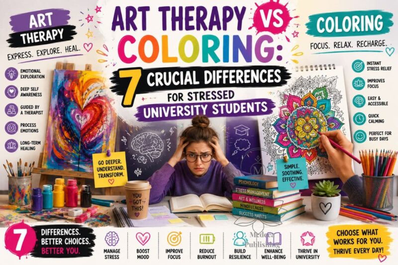 art therapy vs coloring comparison showing structured coloring activity versus guided therapeutic art session for stress relief
