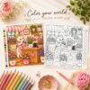 Cozy Spaces Coloring Book for adults – Cute Cozy Scenes for Stress Relief and Mindful Coloring Cozy Spaces Coloring Book for adults before and after coloring pages with cute animals, flowers, and cozy home details