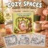 Cozy Spaces Coloring Book – Relaxing Cute Animal Scenes for Calm Moments Cozy Spaces Coloring Book printable pages featuring cute animal scenes in cozy interiors, before and after coloring example