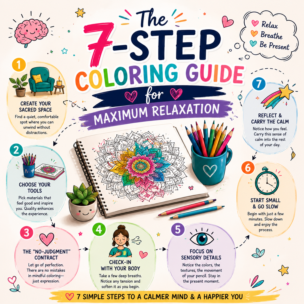 mindful coloring guide illustration with structured patterns designed for calming coloring and stress relief practice