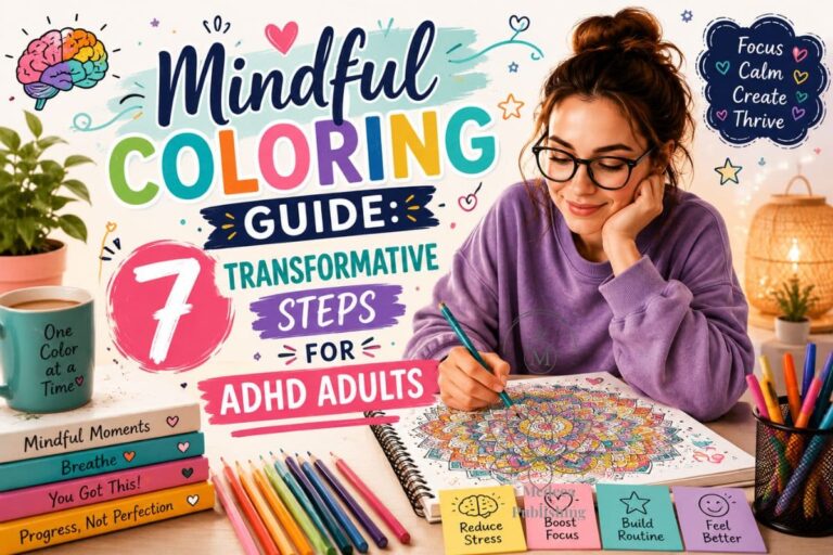 Mindful Coloring Guide: 7 Transformative Steps For ADHD Adults 3 mindful coloring guide illustration showing calming creative activity with structured coloring elements for focus and stress relief