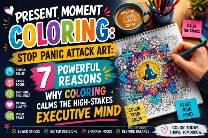 Person coloring a detailed pattern calmly, illustrating stop panic attack art and stress relief through focused creative activity