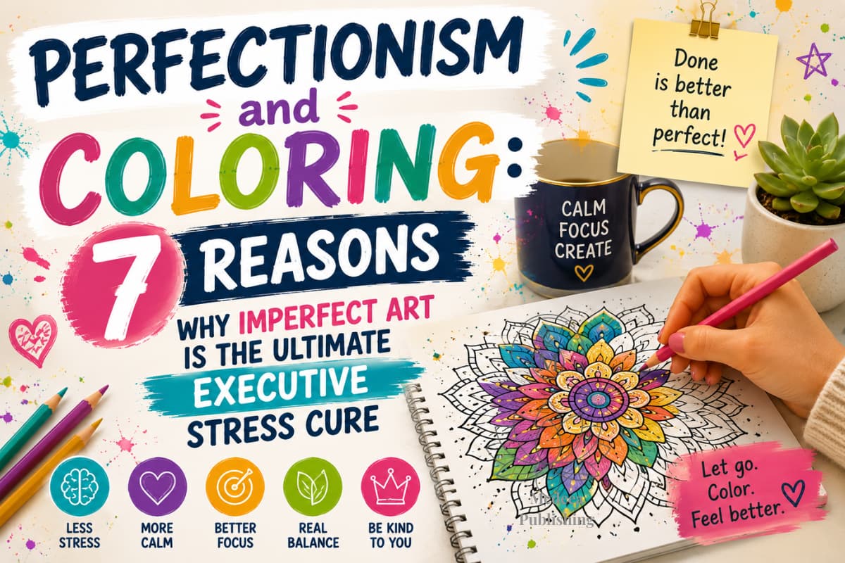 Perfectionism and Coloring: 7 Reasons Why Imperfect Art is the Ultimate Executive Stress Cure 1 perfectionism and coloring concept showing relaxed coloring activity focused on process over perfection for stress relief