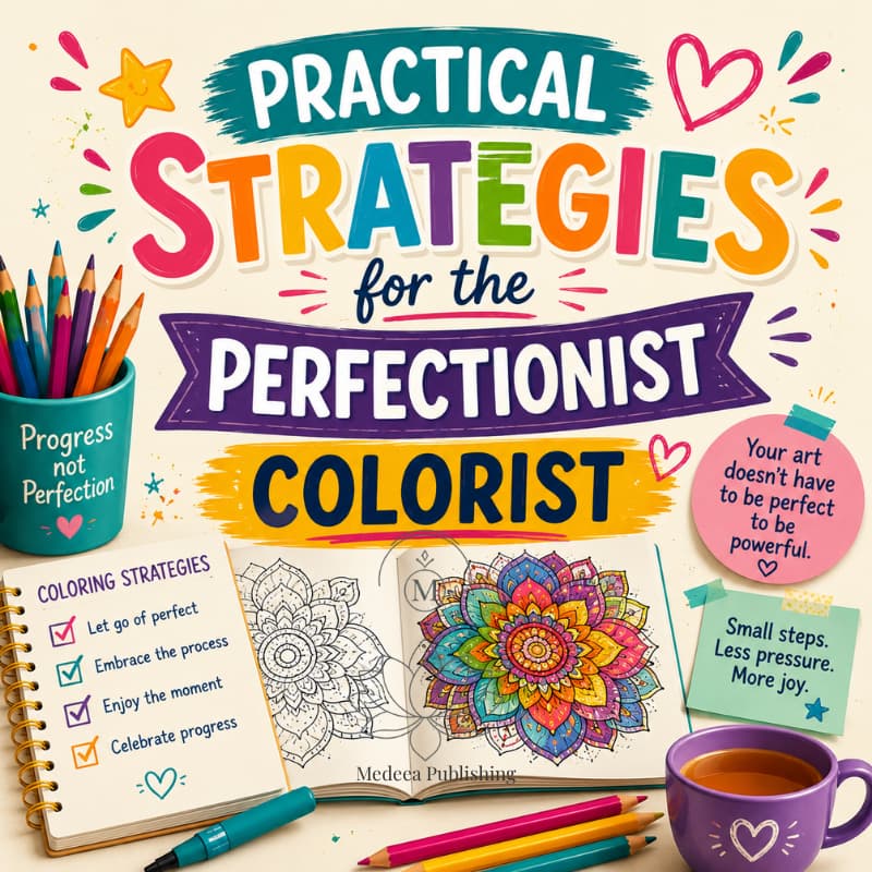 Perfectionism and Coloring: 7 Reasons Why Imperfect Art is the Ultimate Executive Stress Cure 2 perfectionism and coloring illustration showing structured coloring tips and imperfect artwork encouraging stress-free creativity