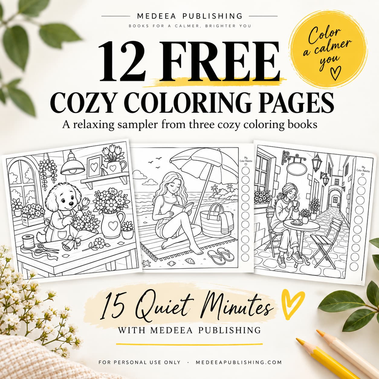 12 Free Cozy Coloring Pages 1 12 Free Cozy Coloring Pages for Adults printable PDF by Medeea Publishing