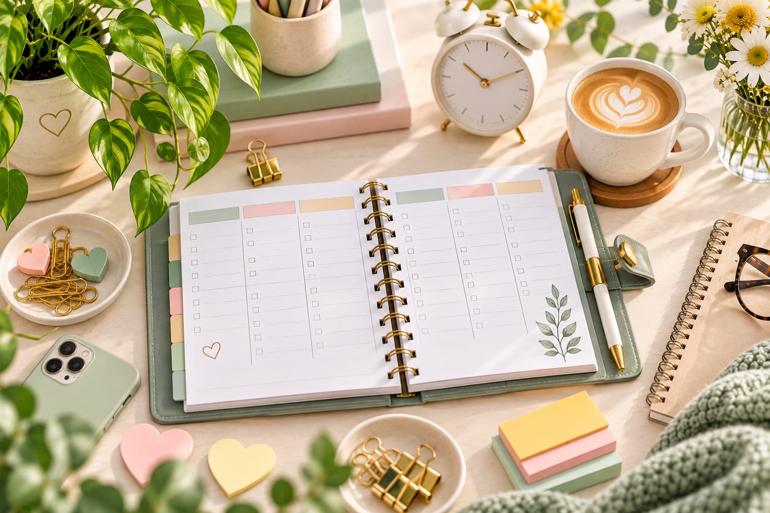 Why Do I Abandon Planners? What to Change During Busy Weeks 1 How to use a planner consistently with a simple weekly layout, checkboxes, pen, sticky notes, and an organized desk designed for an easy planning routine.